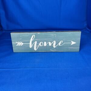 Rustic Teal Home Arrow Wooden Block Sign - Distressed Farmhouse Shelf Sitter